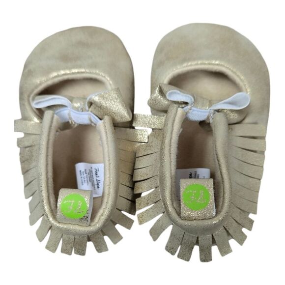 Baby Girl Gold Metallic Bow Moccasins Crib Shoes 6/9 M First Steps Pram Booties - Picture 5 of 10